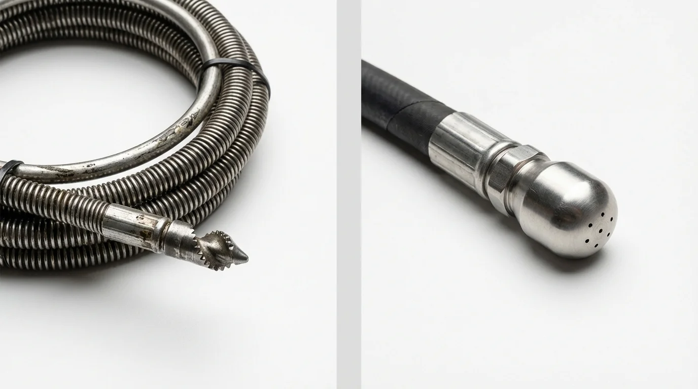 Drain snake cable and hydro jetting nozzle used for drain cleaning in La Blanca, TX